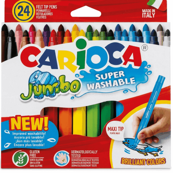 24 db Carioca Jumbo filctoll készlet gyerekjátékhoz - élénk színek, kreatív játékhoz és finommotorika fejlesztéséhez.