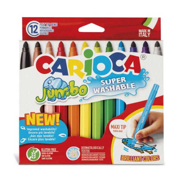 Carioca Jumbo filctoll 12 db, színes, mosható tintával kifesthető kartonjátékhoz. Kreatív, fejlesztő gyerekjáték.